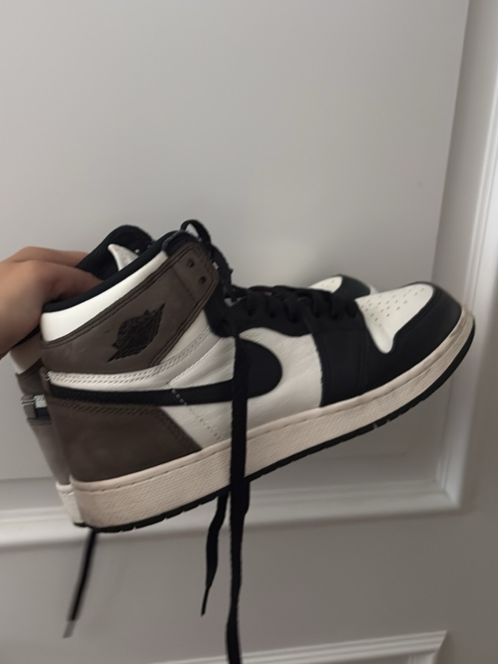 Jordan High Top Sneaker in Black, White & Brown